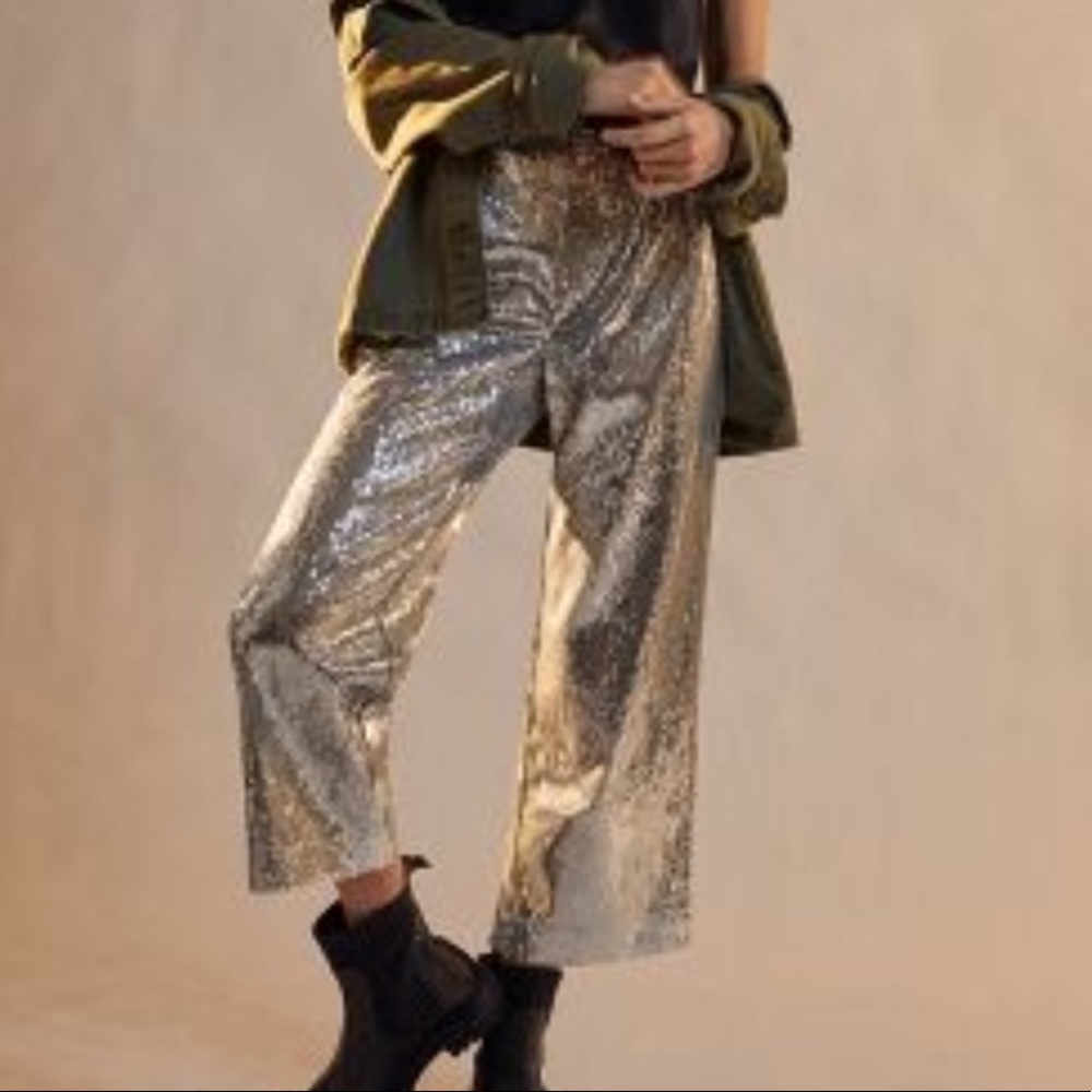 nwt anthropologie wide-leg sequin pants sz m